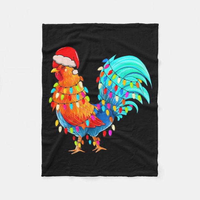 Christmas Lights Chicken Wearing Xmas Hat Chicken  Fleecefilt (Framsidan)