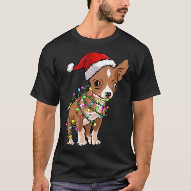 Christmas Lights Chihuahua Cute Chihuahua Dog T Shirt (Framsida)