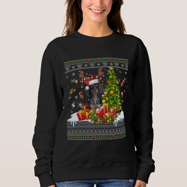 Christmas Lights Dachshund Dog  Xmas Ugly Sweater T Shirt (Framsida)