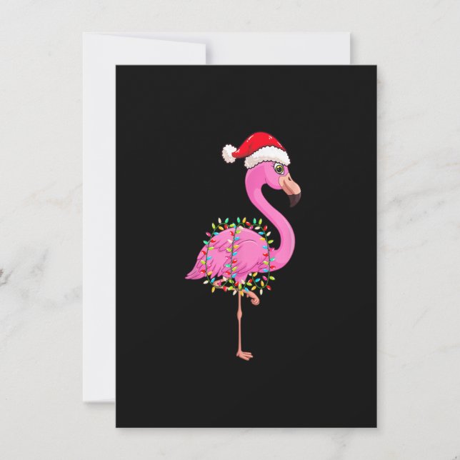 Christmas Lights Flamingo Wearing Xmas Hat - Flami Inbjudningar (Framsida)