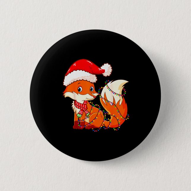 Christmas Lights Fox Wearing Xmas Hat - Cute Funny Knapp (Framsida)
