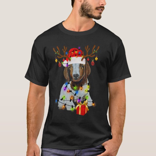 Christmas Lights Goat Celebrates Xmas Party For Go T Shirt (Framsida)