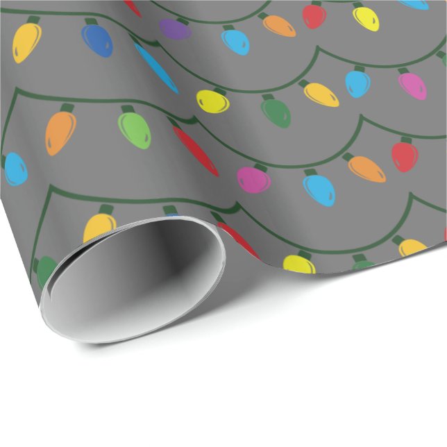 Christmas Lights GRAY GIFT WRAP Presentpapper (Rullad Hörn)