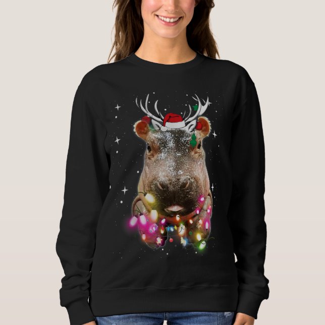 Christmas Lights Hippo Fiona T Shirt (Framsida)