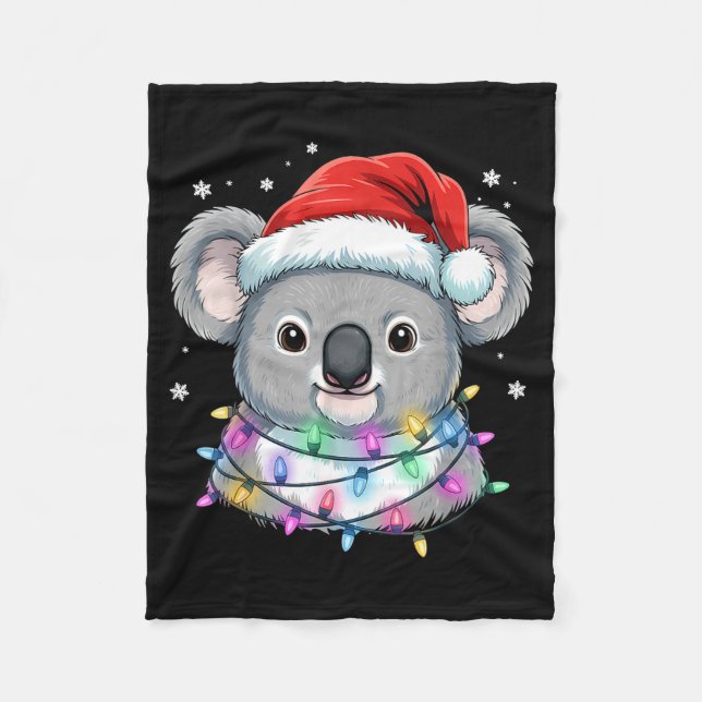 Christmas Lights Koala Santa Hat Cute Xmas Pajamas Fleecefilt (Framsidan)