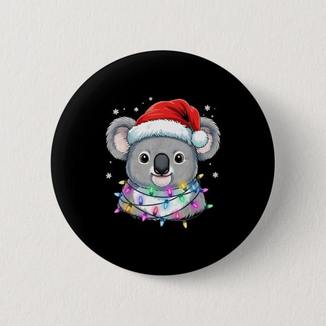 Christmas Lights Koala Santa Hat Cute Xmas Pajamas Knapp (Framsida)