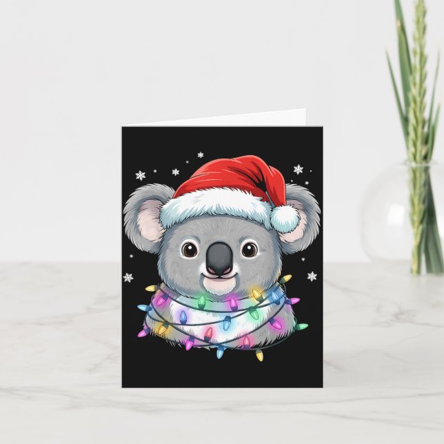 Christmas Lights Koala Santa Hat Cute Xmas Pajamas Kort (Framsida)