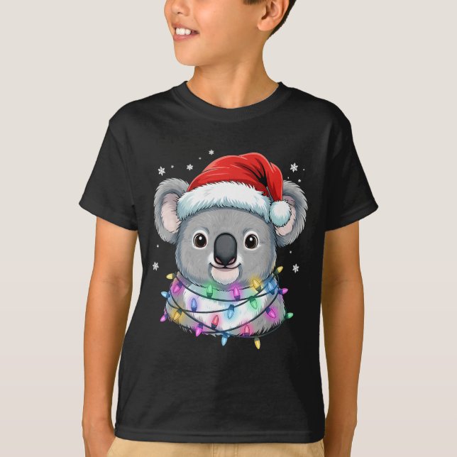 Christmas Lights Koala Santa Hat Cute Xmas Pajamas T Shirt (Framsida)