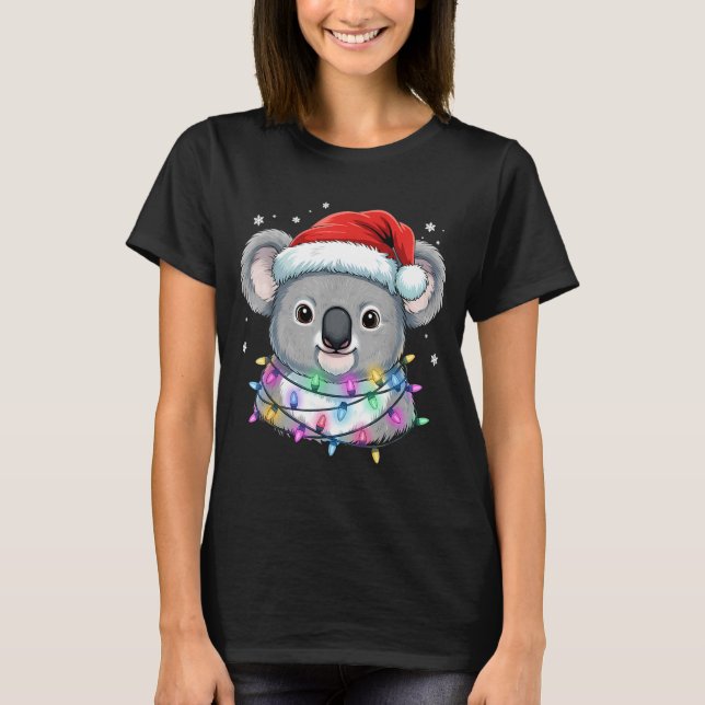 Christmas Lights Koala Santa Hat Cute Xmas Pajamas T Shirt (Framsida)