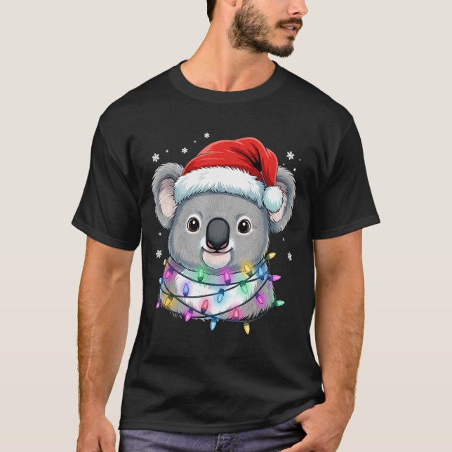 Christmas Lights Koala Santa Hat Cute Xmas Pajamas T Shirt (Framsida)