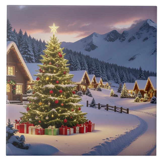 Christmas lights landscape with snow kakelplatta (Framsidan)