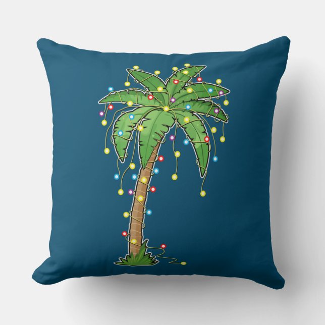 Christmas Lights Palm Tree Beach Funny Tropical Kudde (Framsida)