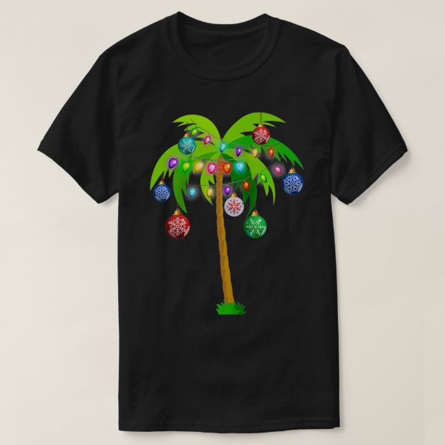 Christmas Lights Palm Tree Funny Hawaii Beach Trop T Shirt (Design framsida)