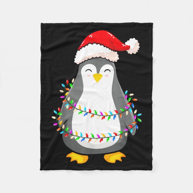 Christmas Lights Penguin Wearing Xmas Hat - Pengui Fleecefilt (Framsidan)