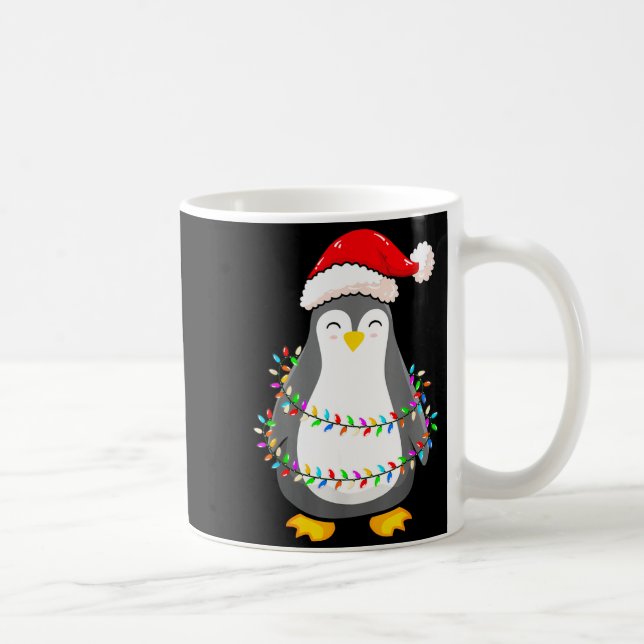 Christmas Lights Penguin Wearing Xmas Hat - Pengui Kaffemugg (Höger)