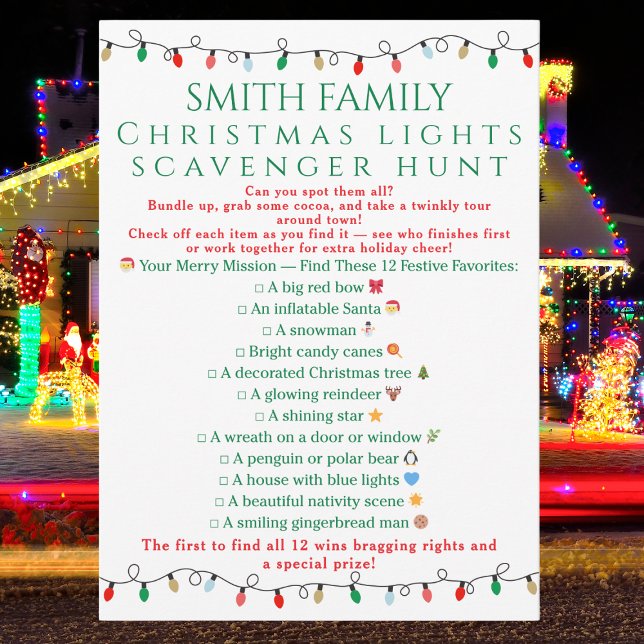 Christmas Lights Scavenger Hunt Printable Game Inbjudningar (Skapare uppladdad)