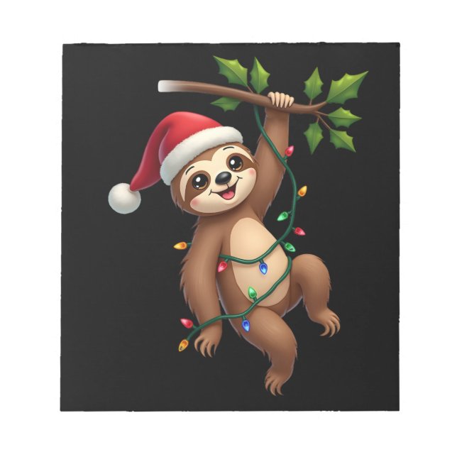 Christmas Lights Sloth Wearing Xmas Hat - Sloth Lo Anteckningsblock (Framsida)