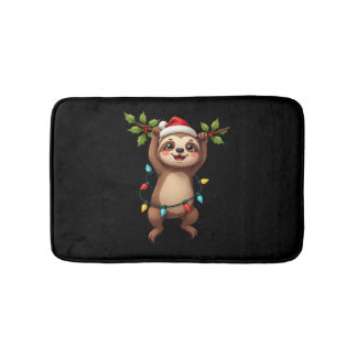 Christmas Lights Sloth Wearing Xmas Hat - Sloth Lo Badrumsmatta