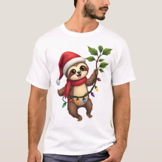 Christmas Lights Sloth Wearing Xmas Hat - Sloth Lo T Shirt