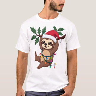 Christmas Lights Sloth Wearing Xmas Hat - Sloth Lo T Shirt
