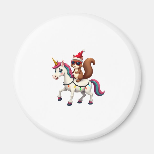 Christmas Lights Squirrel Riding Unicorn T-Shirt ( Magnet (Framsidan)