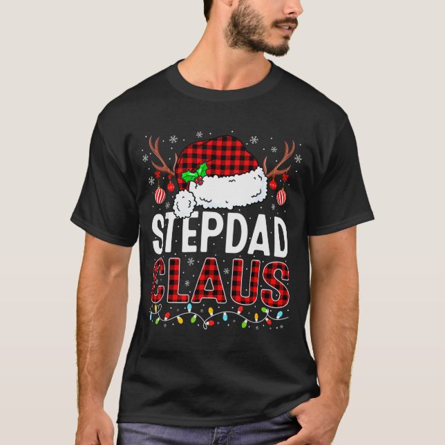 Christmas Lights Stepdad Claus Family Matching Xma T Shirt (Framsida)