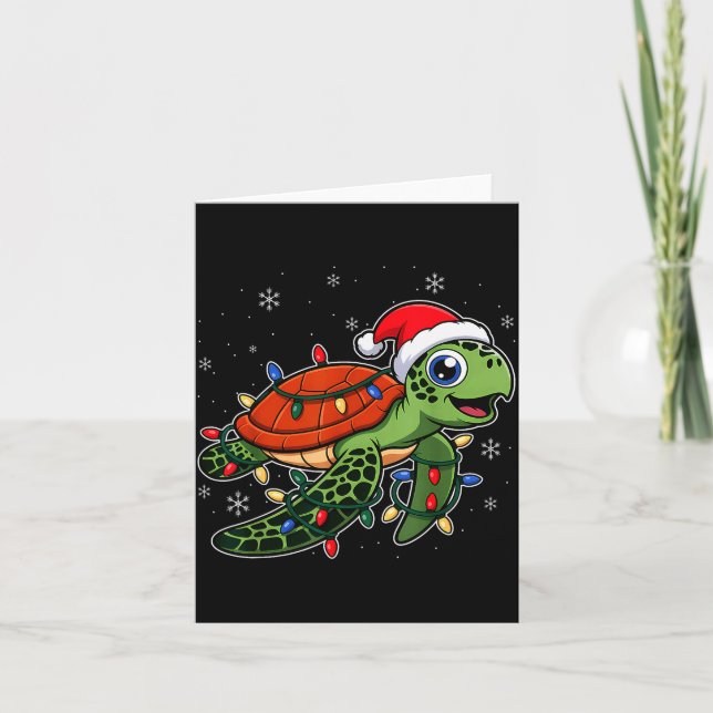 Christmas Lights Turtle Wearing Xmas Hat - Lover  Kort (Framsida)