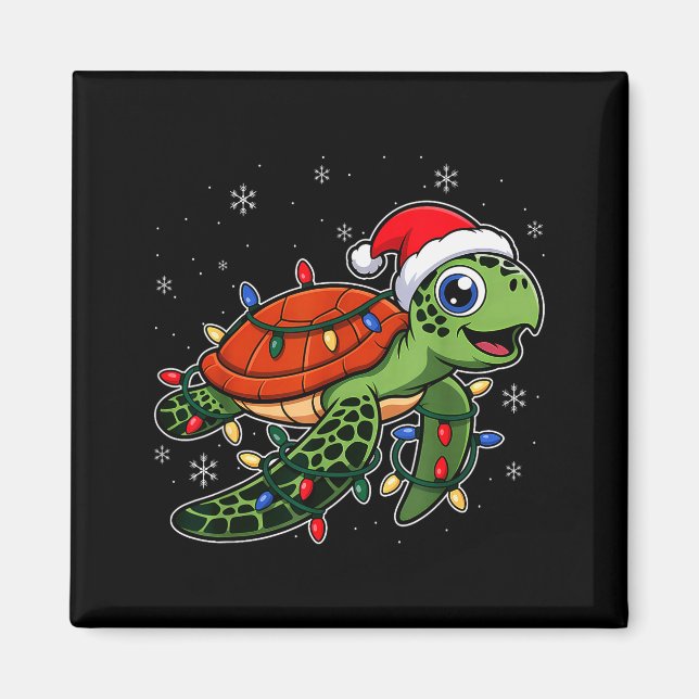 Christmas Lights Turtle Wearing Xmas Hat - Lover  Magnet (Framsidan)