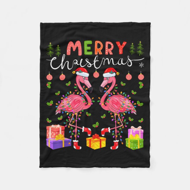 Christmas Lights Xmas Flamingo Lover Santa Hat Fla Fleecefilt (Framsidan)
