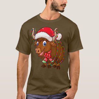 Christmas Lights Yak Wearing Xmas Hat Yak Lover T Shirt