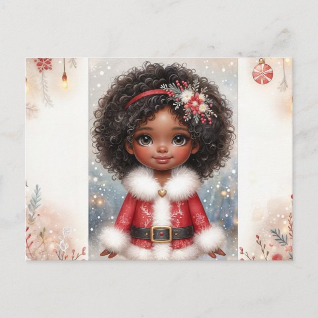 Christmas Little Girl In Santa Dress Holiday Vykort (Framsida)