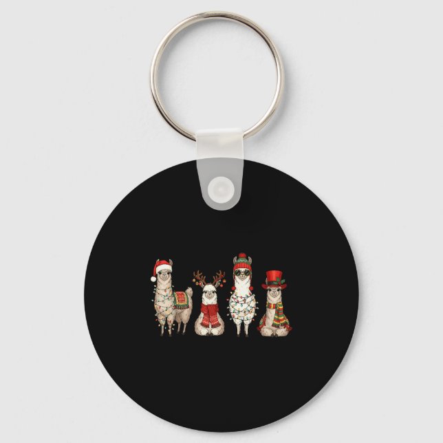 Christmas Llama Quartet Lights Santa Antlers Top H Nyckelring (Framsida)