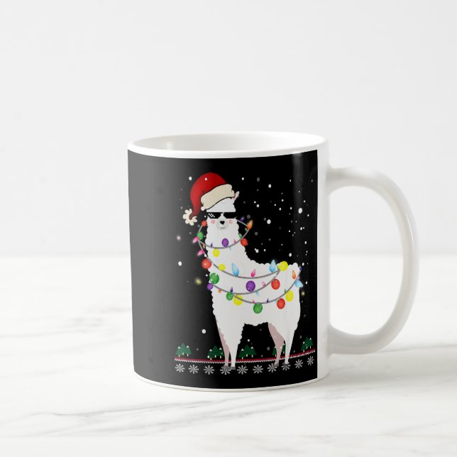 Christmas Llama Santa Hat Ugly Xmas Tree Alpaca Gi Kaffemugg (Höger)