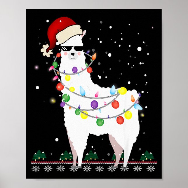 Christmas Llama Santa Hat Ugly Xmas Tree Alpaca Gi Poster (Framsidan)
