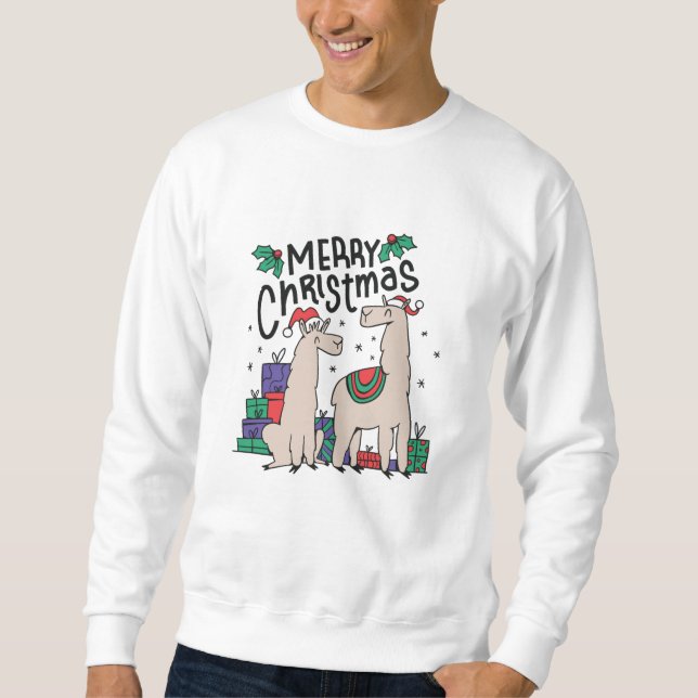 CHRISTMAS LLAMAS MED HATS LÅNG ÄRMAD TRÖJA (Framsida)