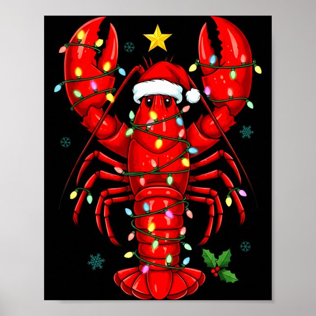 Christmas Lobster With Santa Hat Funny Holiday  Poster (Framsidan)
