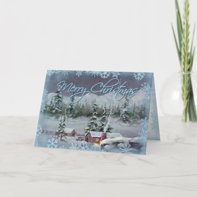CHRISTMAS LOG CABIN by SHARON SHARPE Helgkort (Framsida)