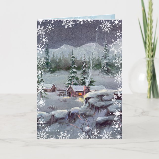 CHRISTMAS LOG CABIN by SHARON SHARPE Helgkort (Framsida)