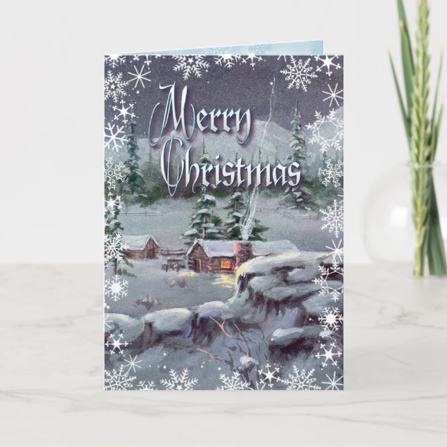 CHRISTMAS LOG CABIN by SHARON SHARPE Helgkort (Framsida)