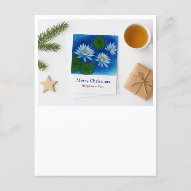 Christmas Lotus Postcard – Merry Christmas & Happy Vykort (Framsida)