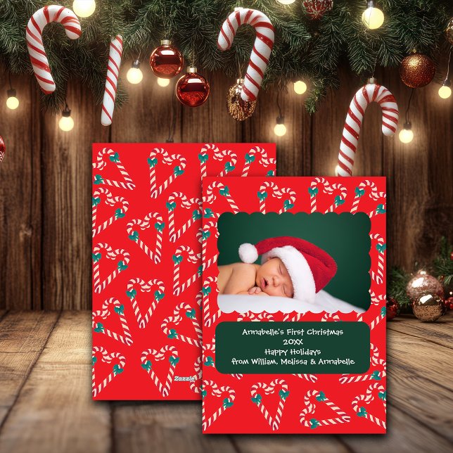 Christmas Love Candy Canes Baby Photo Julkort (Skapare uppladdad)