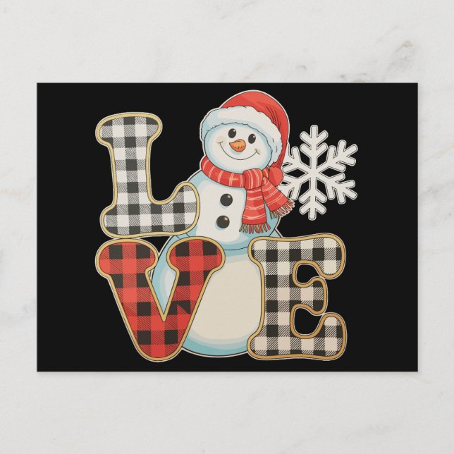 Christmas Love Cute Snowman Buffalo Plaid Winter Helg Vykort (Framsida)
