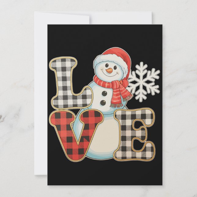 Christmas Love Cute Snowman Buffalo Plaid Winter Julkort (Framsida)