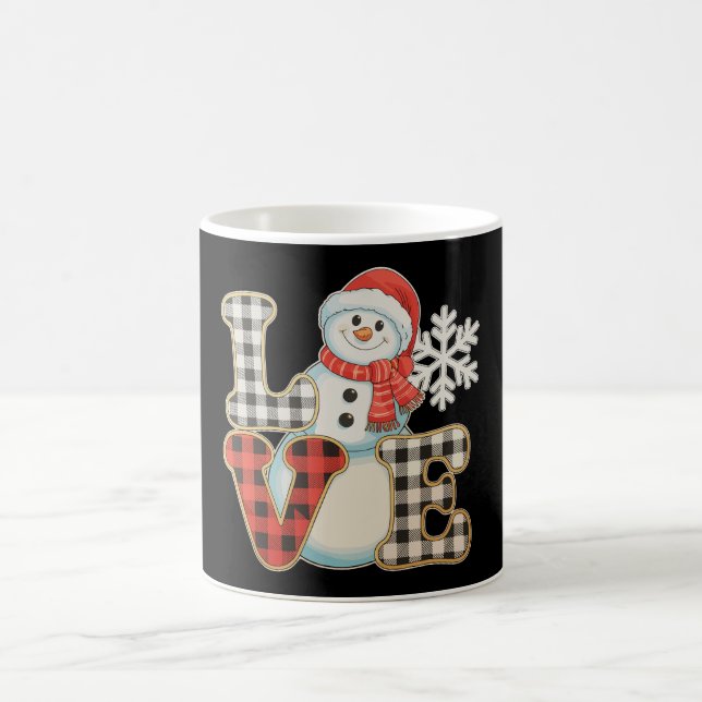 Christmas Love Cute Snowman Buffalo Plaid Winter Kaffemugg (Center)