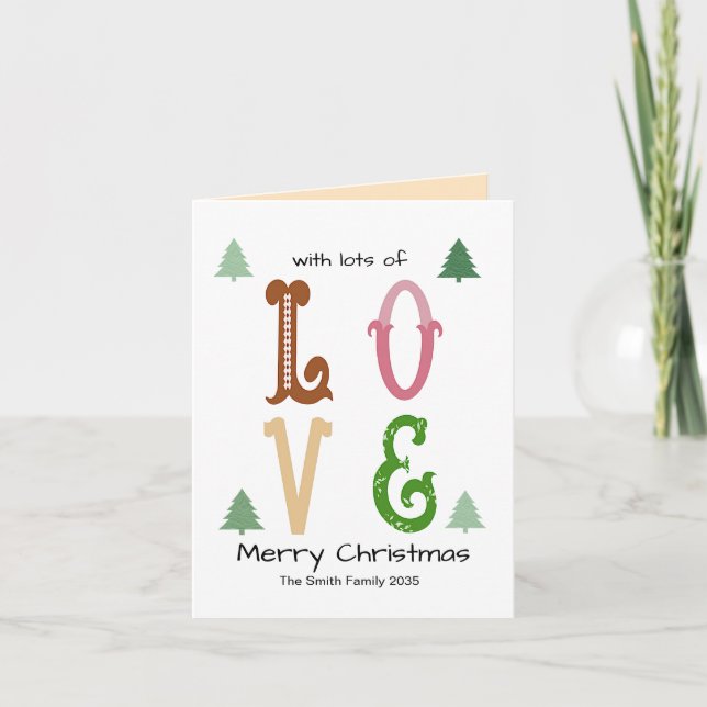 Christmas Love Modern Typography Custom Folded  Helgkort (Framsida)