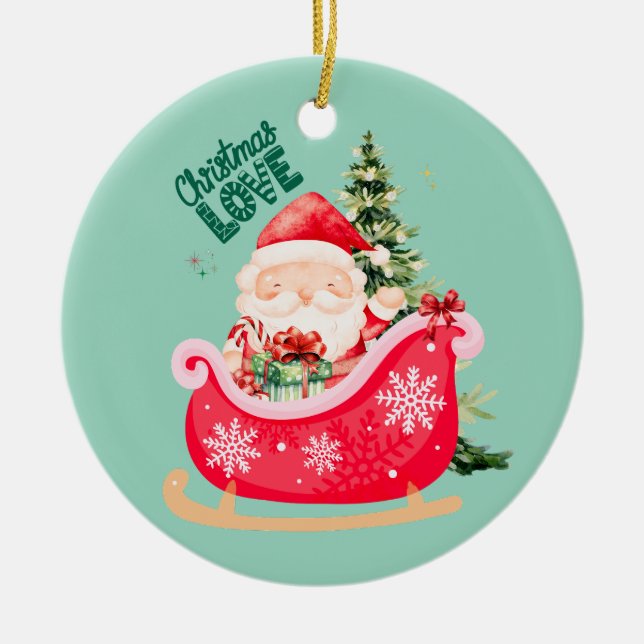 Christmas Lover | Santa Sleigh Holiday Magic Julgransprydnad Keramik (Framsidan)