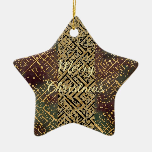 Christmas Luxury Pattern, Red Gold Green Black Julgransprydnad Keramik (Framsidan)