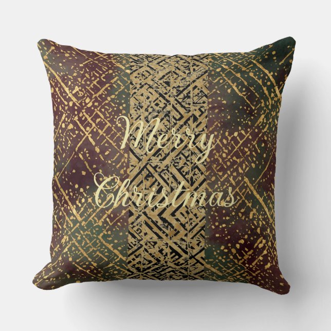 Christmas Luxury Pattern, Red Gold Green Black Kudde (Framsida)