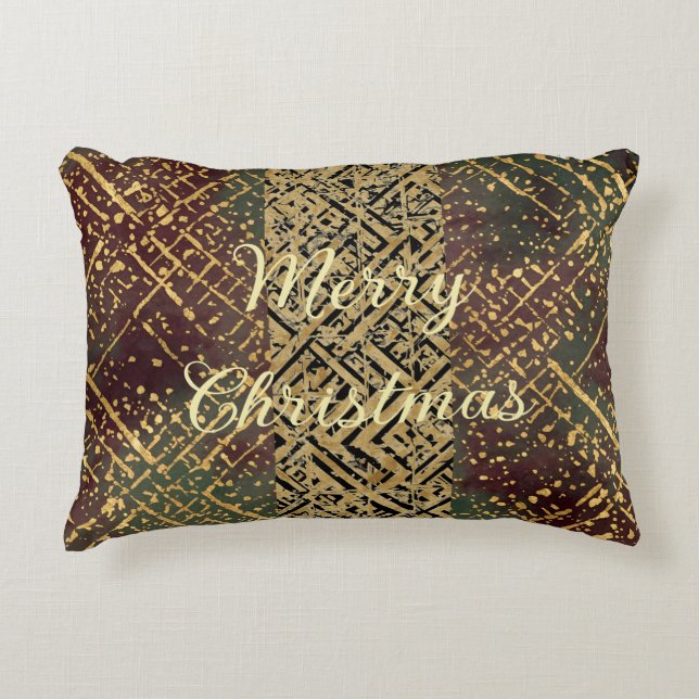 Christmas Luxury Pattern, Red Gold Green Black Prydnadskudde (Framsidan)