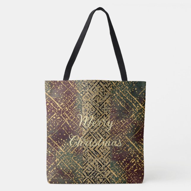 Christmas Luxury Pattern, Red Gold Green Black Tygkasse (Framsida)
